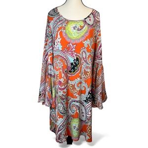 MSK Paisley Print Red Shift Dress with Bell Sleeves | XL